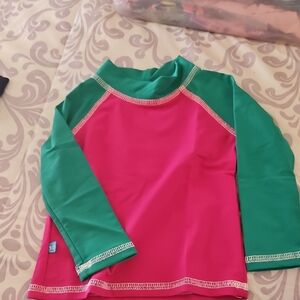 Swim Top Longsleeves Green Pink By THE honest Company 12/18 Mo